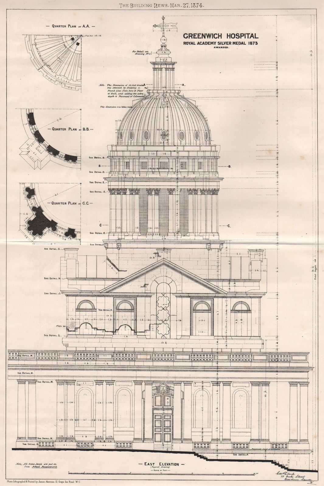 Greenwich Hospital; Royal Academy Silver Medal 1873 awarded. London 1874 print